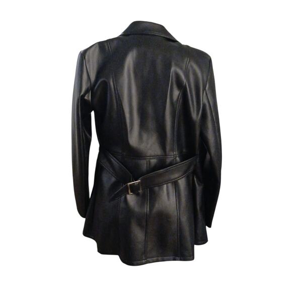 Louise Paris Faux Leather Jacket Sz S Black Mid Snaps Pockets Back Belt Modern - Picture 5 of 14